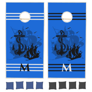 Blue Ship And Anchor Cornhole Set