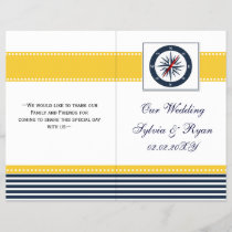 blue ship compass nautical  folded Wedding program