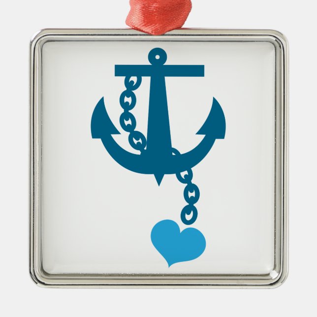 Blue ship ocean anchor metal ornament (Front)