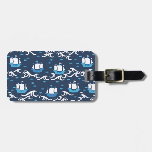 Blue Ship Voyage in the Sea Pattern II Luggage Tag
