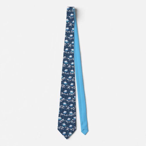 Blue Ship Voyage in the Sea Pattern II Neck Tie