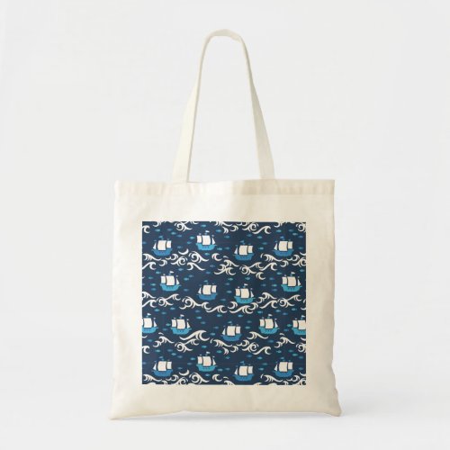 Blue Ship Voyage in the Sea Pattern II Tote Bag