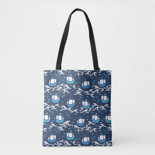 Blue Ship Voyage in the Sea Pattern II Tote Bag