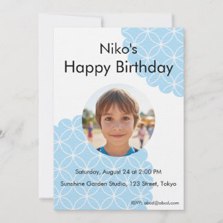 Blue Shippo Photo Birthday Invitation | Editable