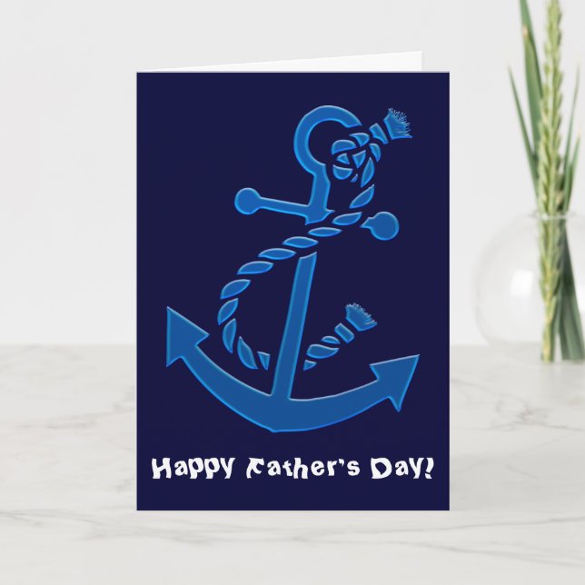 Blue Ship's Anchor Nautical Marine Father's Day Card (Front)