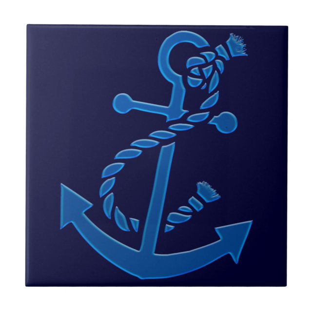 Blue Ship's Anchor Nautical Marine Themed Ceramic Tile (Front)