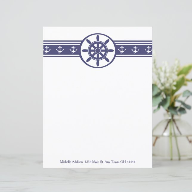 Blue Ships Wheel Personalized Paper Sheet (Standing Front)