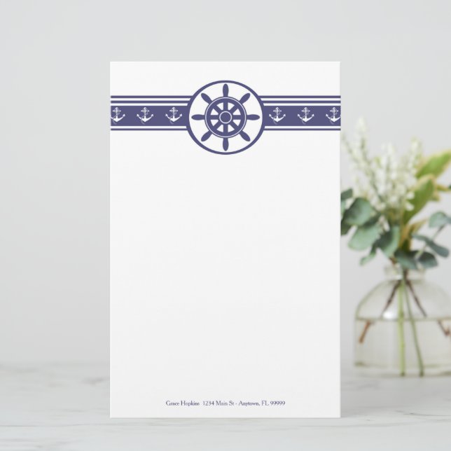 Blue Ships Wheel Personalized Stationery (Standing Front)