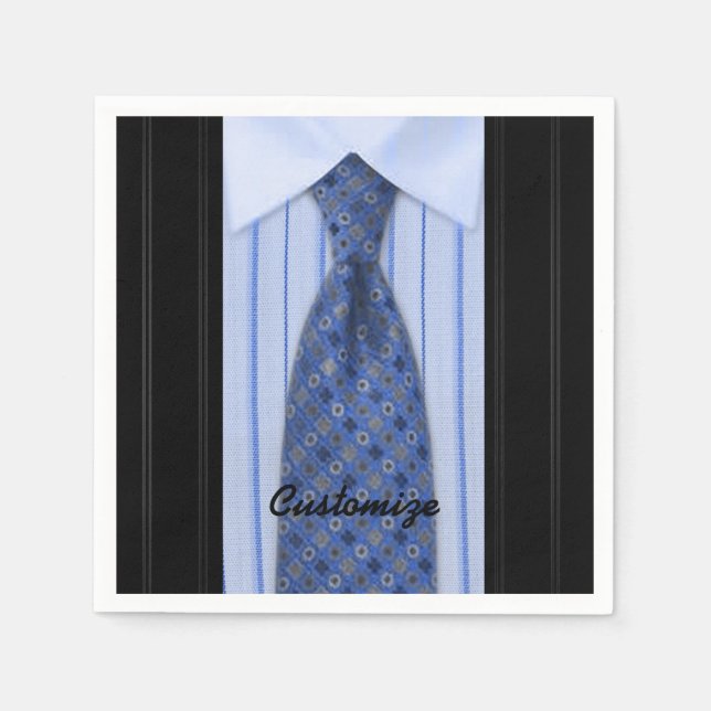 Blue Shirt and Tie Mens Suit Napkins (Front)
