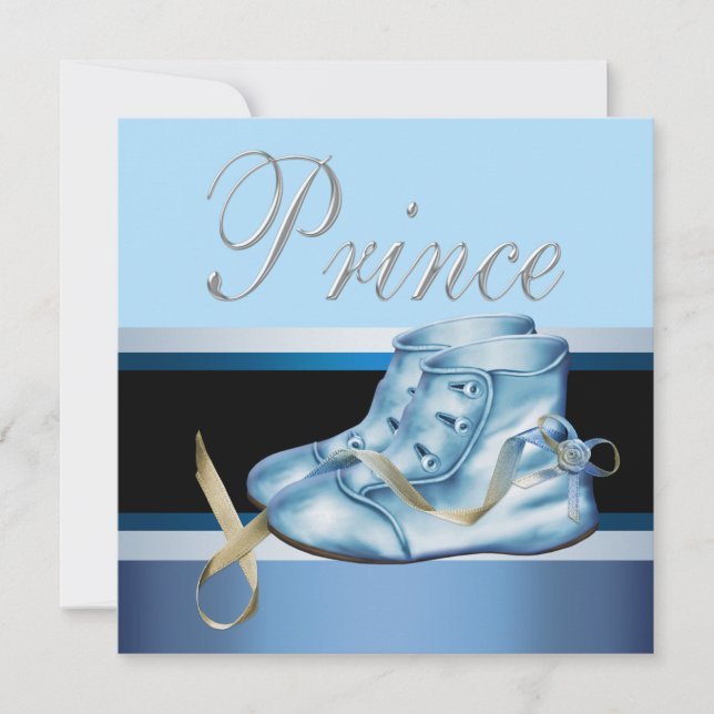 Blue Shoes Black Blue Crown Prince Baby Shower Invitation (Front)