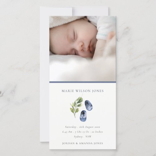 Blue Shoes Foliage Photo Baby Birth Announcement