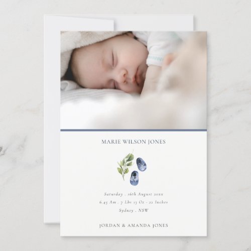Blue Shoes Foliage Photo Baby Birth Announcement
