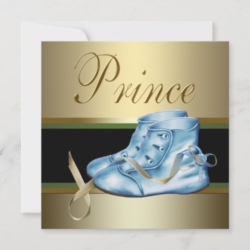 Blue Shoes Gold Crown Prince Baby Shower Invitation