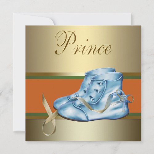 Blue Shoes Gold Crown Prince Baby Shower Invitation