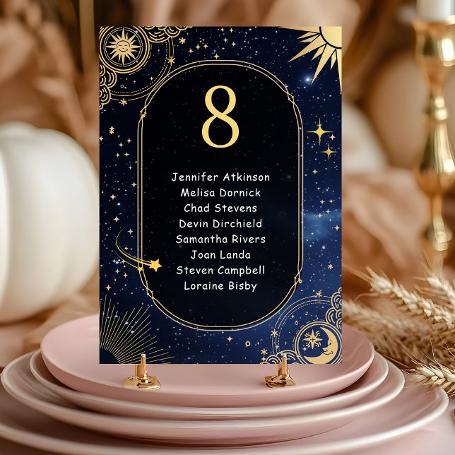 Blue shooting star Celestial sun and moon seating Table Number (Creator Uploaded)