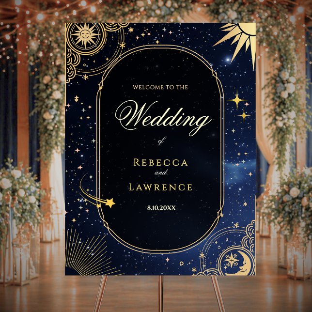 Blue shooting star Celestial sun and moon wedding Foam Board (Creator Uploaded)