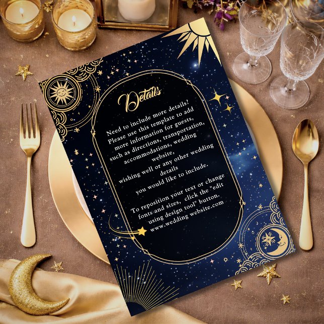 Blue shooting star Celestial sun details wedding Enclosure Card (Creator Uploaded)