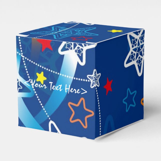 Blue Shooting Stars Pattern Cube Favor Box (Front Side)
