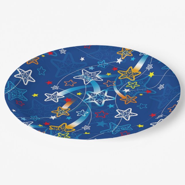 Blue Shooting Stars Pattern Paper Plates (Angled)