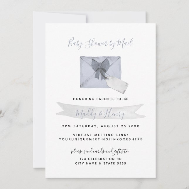 Blue Shower by Mail Virtual Long Distance Invitation (Front)