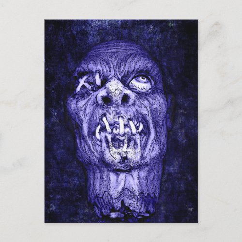 Blue Shrunken Head Zombie Postcard