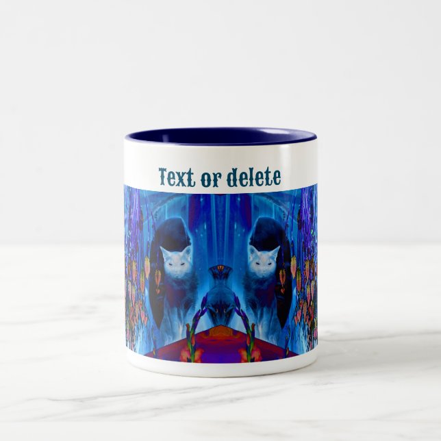 Blue Siamese Cat Abstract Animal Art Personalized Two-Tone Coffee Mug (Center)