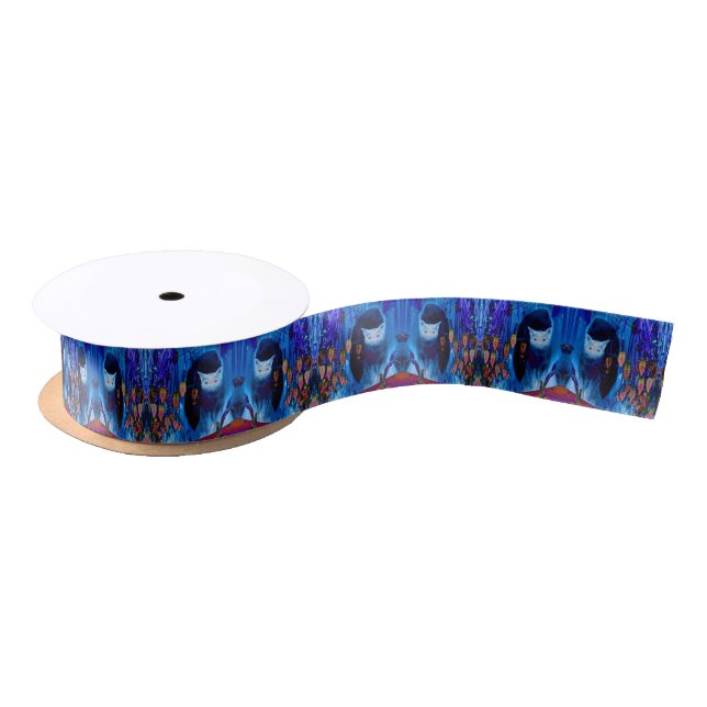 Blue Siamese Cat Abstract Animal Art Satin Ribbon (Spool)