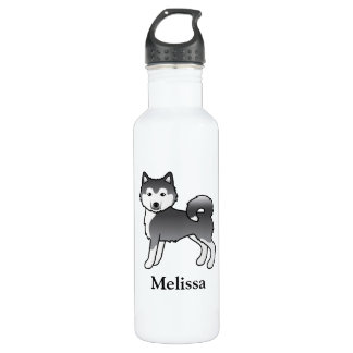 Blue Siberian Husky Cartoon Dog &amp; Custom Name Stainless Steel Water Bottle