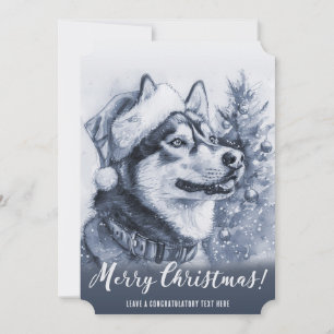 Blue Siberian Husky Christmas Holiday Card