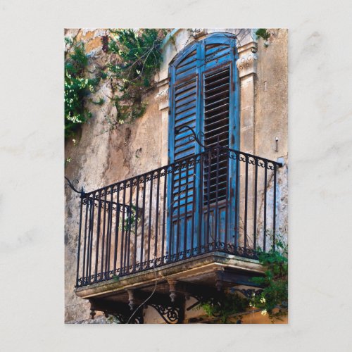 Blue Sicilian Door on the Balcony Postcard