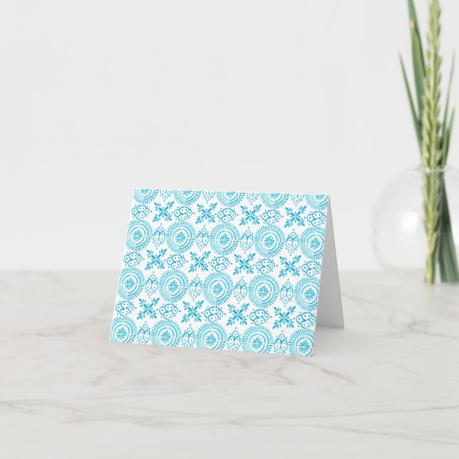 Blue Sicilian Tile Pattern Letterpress Thank You Card (Front)