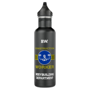 Blue Sign Construction Worker Female Bodybuilder Stainless Steel Water Bottle