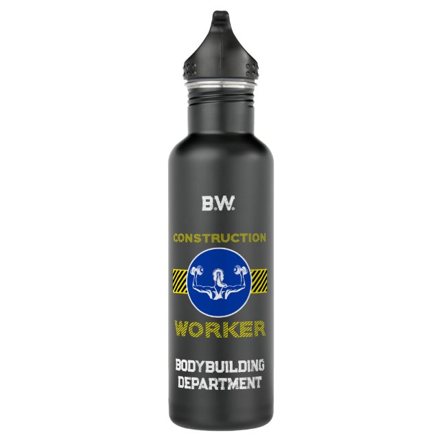 Blue Sign Construction Worker Female Bodybuilder Stainless Steel Water Bottle (Right)