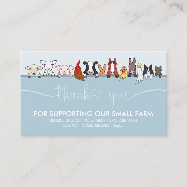 Blue Signature Farm Animal Veterinary Thank You Business Card