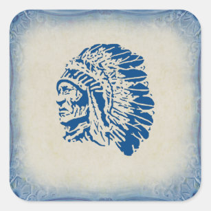 Blue Silhouette American Indian Chief Sticker