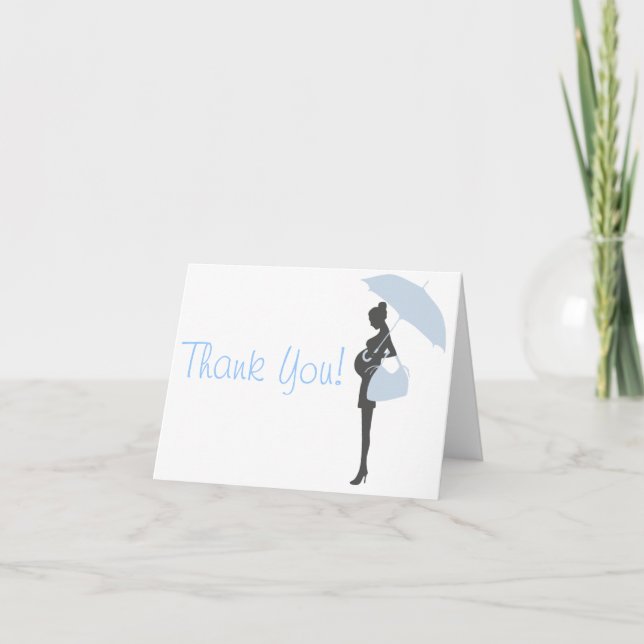 Blue Silhouette Baby Shower Thank You Cards (Front)