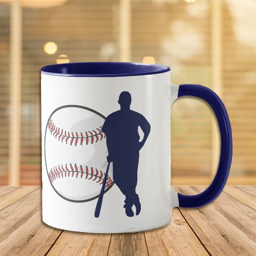 Blue Silhouette Baseball Hitter Mug