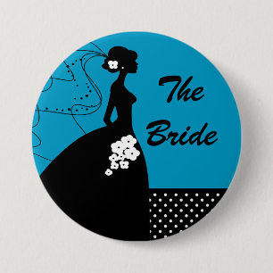 Blue Silhouette Bride Bridal Party  Button