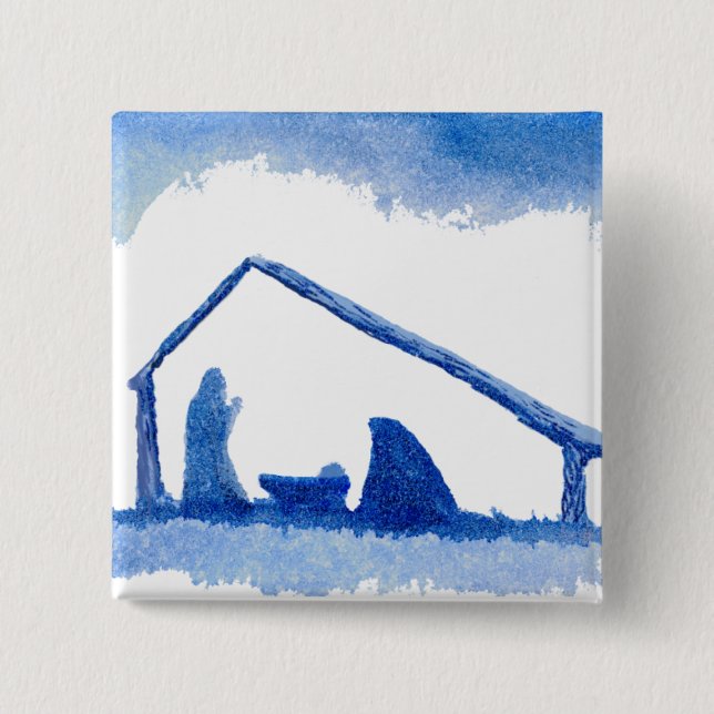 Blue Silhouette Nativity Scene Pinback Button (Front)