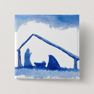 Blue Silhouette Nativity Scene Pinback Button
