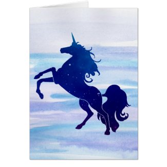 BLue Silhouette Unicorn Greeting Card