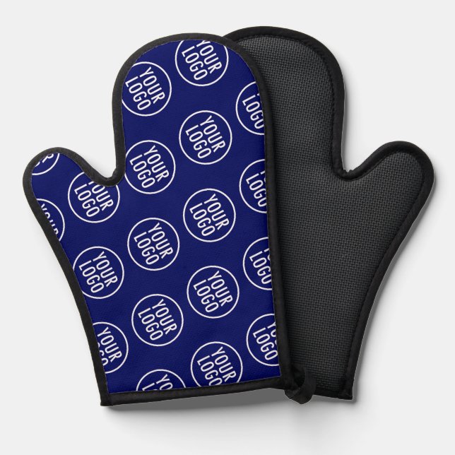 Blue Silicone Oven Mitt with Custom Logo Pattern (Front/Back)