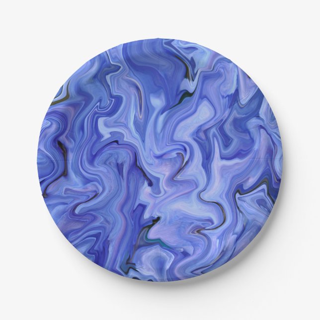 Blue silk abstract        paper plates (Front)