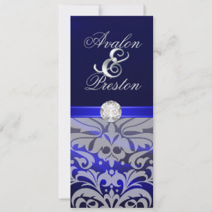 Blue Silk Diamond Damask Wedding Invitation