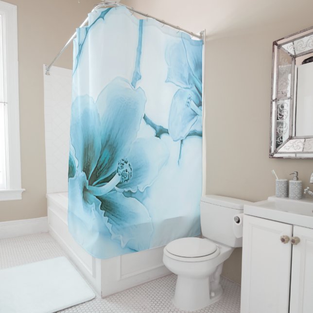 Blue Silk Floss Tree Blossom Shower Curtain (In Situ)