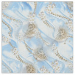 Blue Silk &amp; Ivory Pearls Fabric