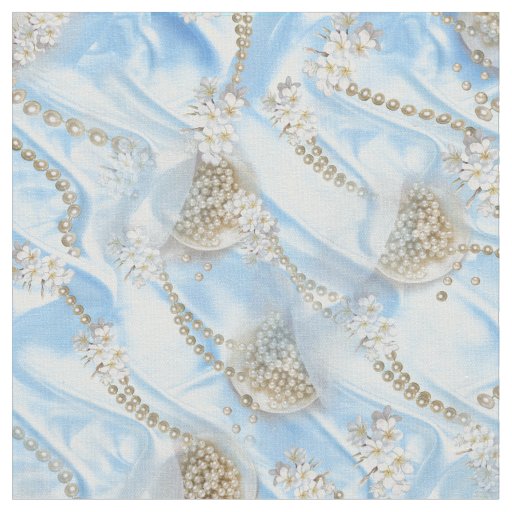 Blue Silk & Ivory Pearls Fabric