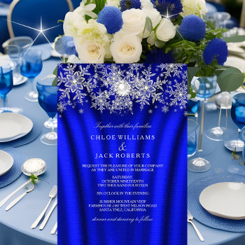 Blue Silk Pearl Snowflake Silver Winter Wedding Invitation by Zizzago at Zazzle