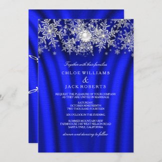 Winter Royal Blue Wedding Invitation templates with Snowflakes