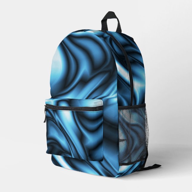 Blue Silk Printed Backpack (Back Corner Right)